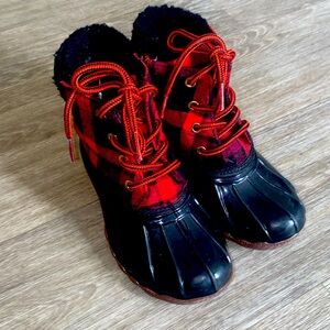 Jessica Carlyle Toddler Girl's Red Plaid Duck Boots, Size 11.
